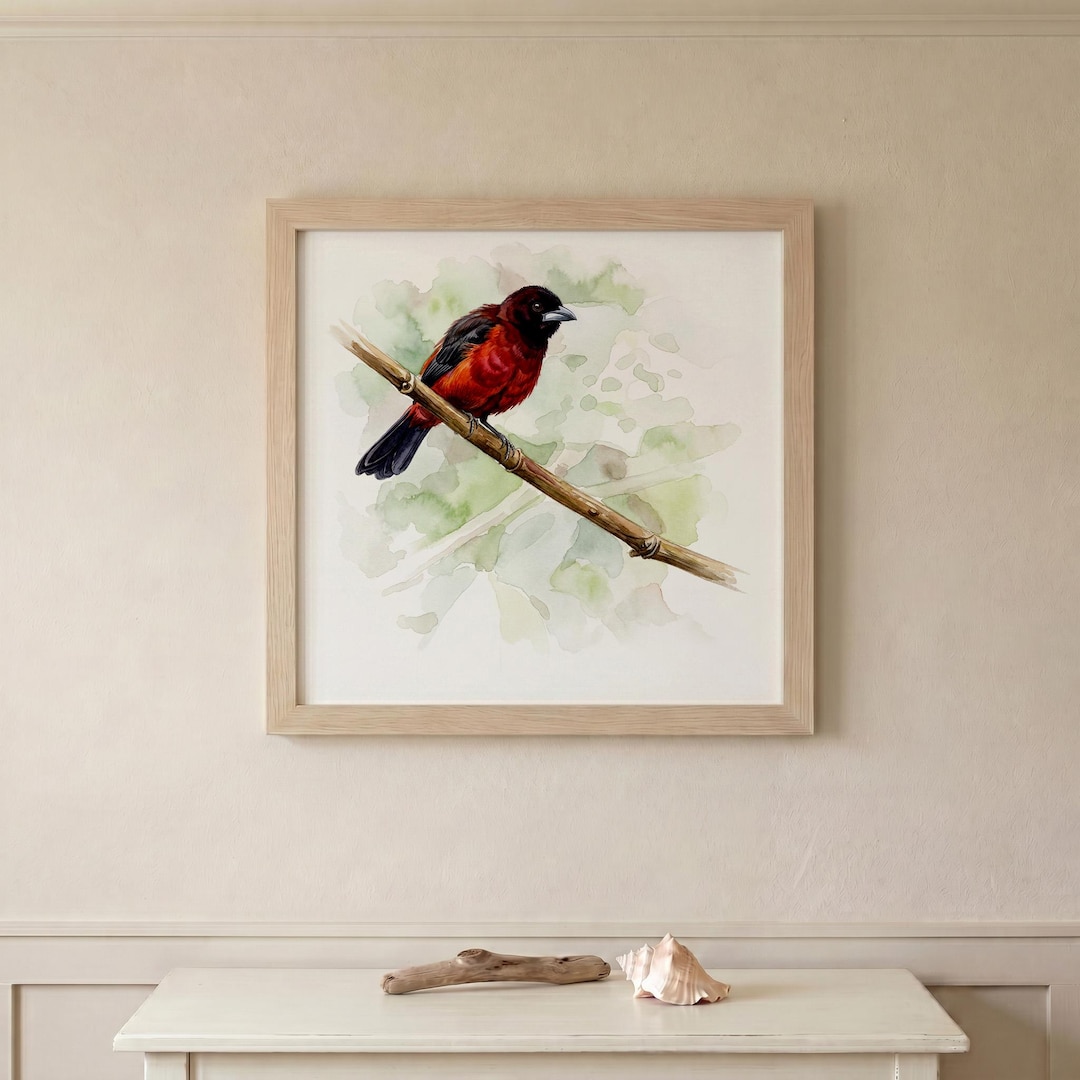Scarlet Tanager Watercolor Print | Red Bird Wildlife Art (digital ...