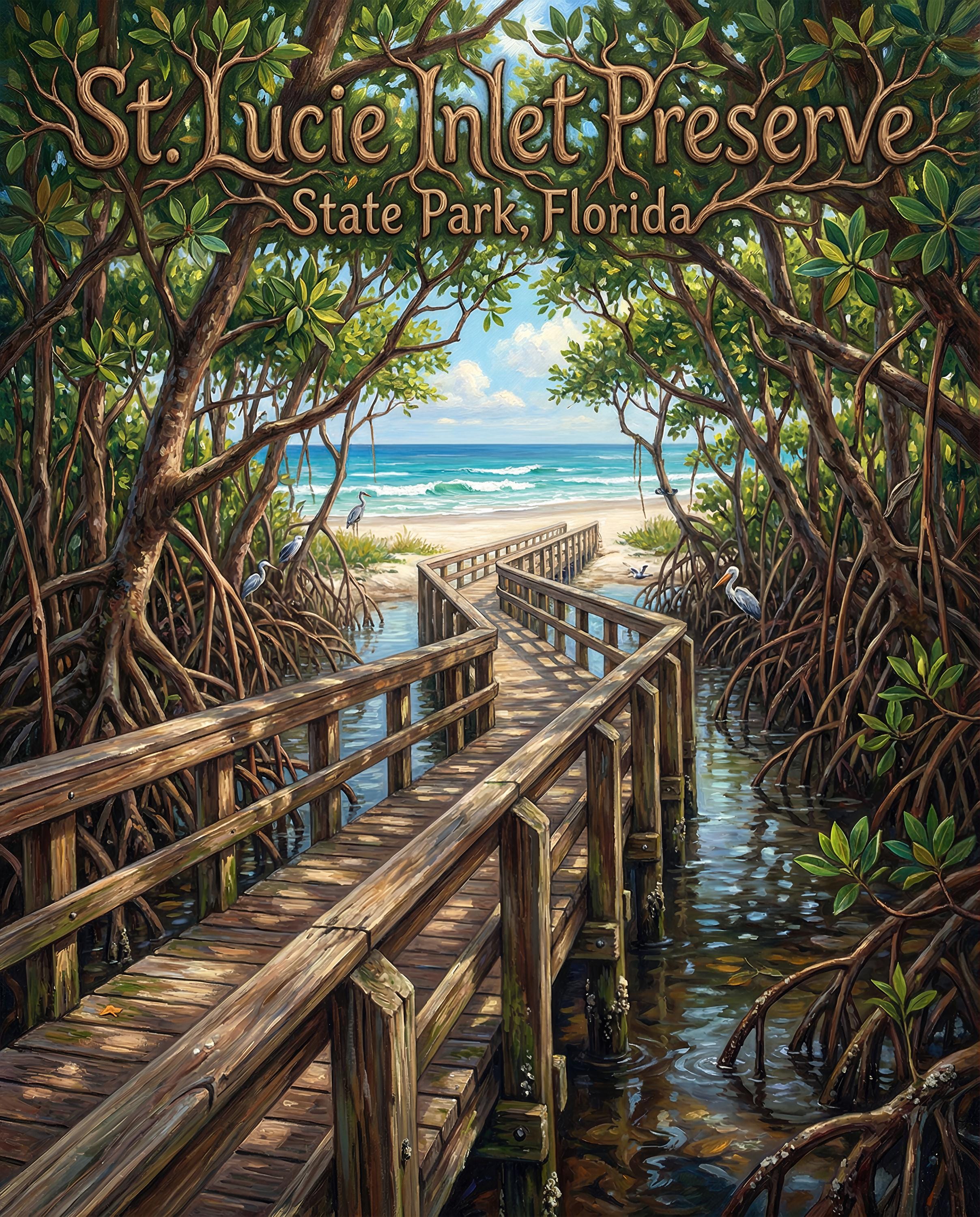 St. Lucie Inlet Preserve Poster | Florida Mangrove Boardwalk Art