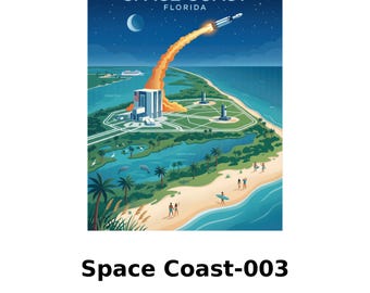 Space Coast Florida Travel Poster, Rocket Launch Art (Digital Download)