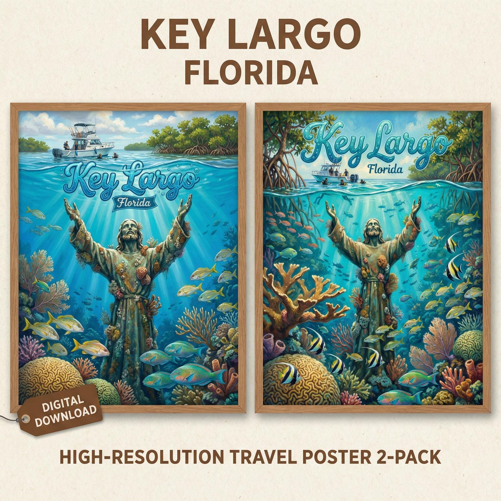 Christ of the Abyss Poster Set | Key Largo Florida Travel Art