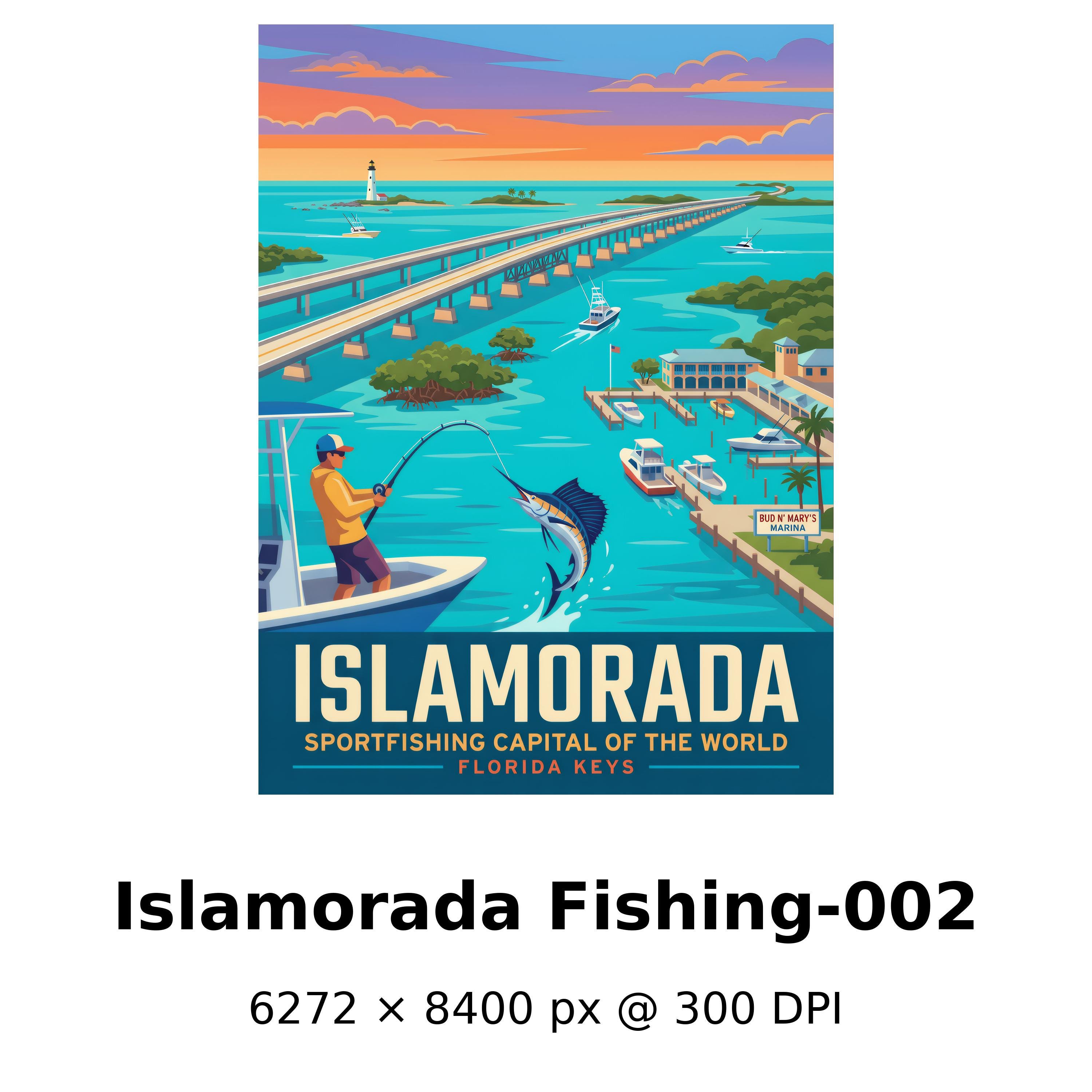 ランブルフィッシュ　ポスター Islamorada Florida Keys Fishing Poster, Sportfishing Art (digital