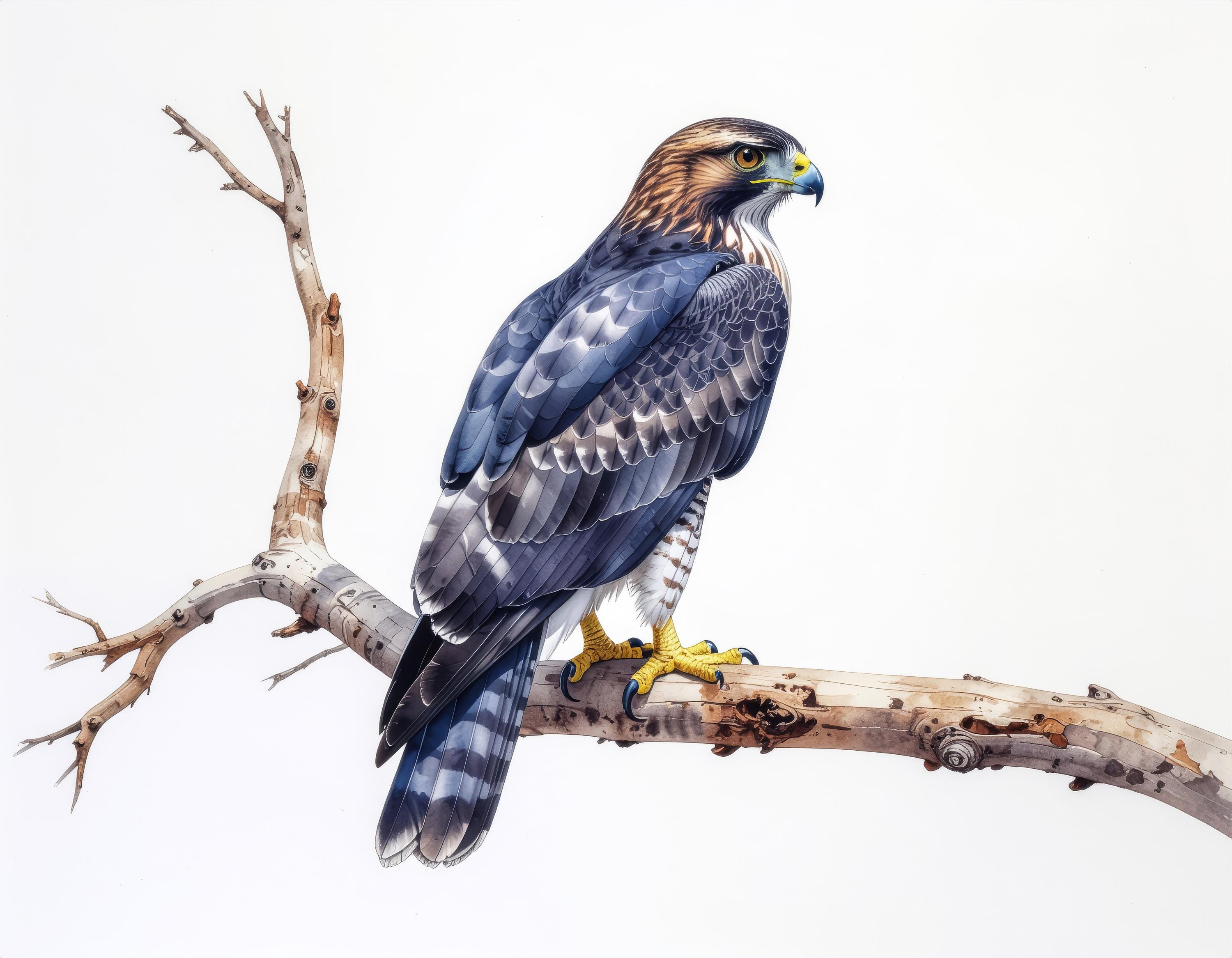 鷹(水彩画、額あり) ミナミオオカミの水彩画イラスト – 鳥のアートプリント（デジタル