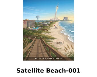 Satellite Beach Florida Space Coast Poster, Rocket Launch Beach Art - Digital Download