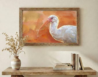 White Ibis Art Print | Florida Bird Illustration | Coastal Wildlife Decor | Watercolor Style Poster | Ornithology Gift