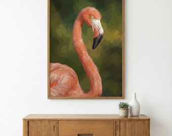 American Flamingo Art Print | Tropical Pink Bird Decor | Vibrant Flamingo Illustration | Coastal Beach House Poster