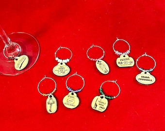 A Christmas Story-themed wine glass charms