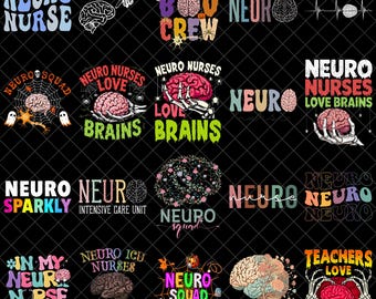 Neuro Nurse Halloween PNG Bundle, Brain Neuro ICU Sublimation Designs, Spooky Nurse Life Digital Download