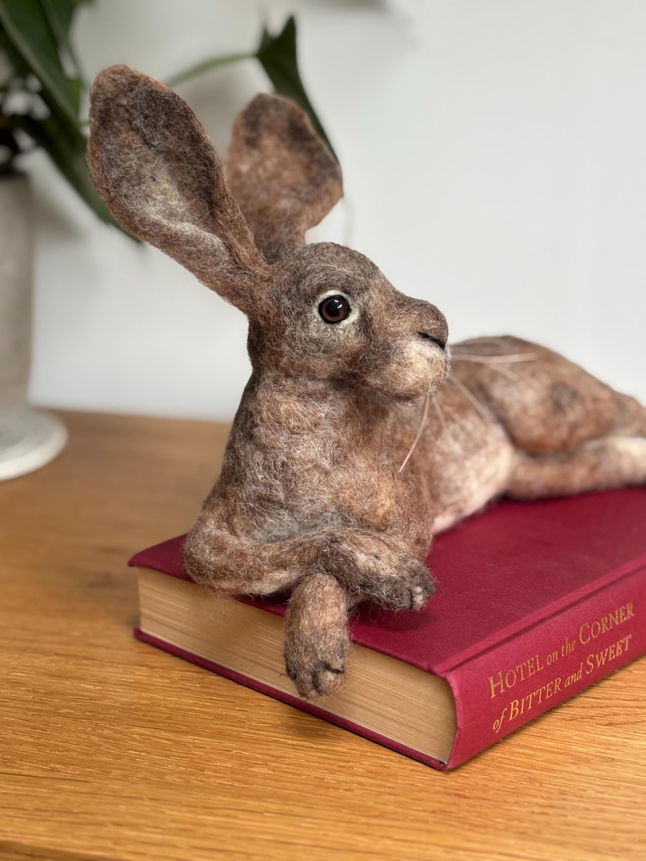 Realistic Needle Felted Hare Sculpture Handmade Wool Rabbit Lifelike ...