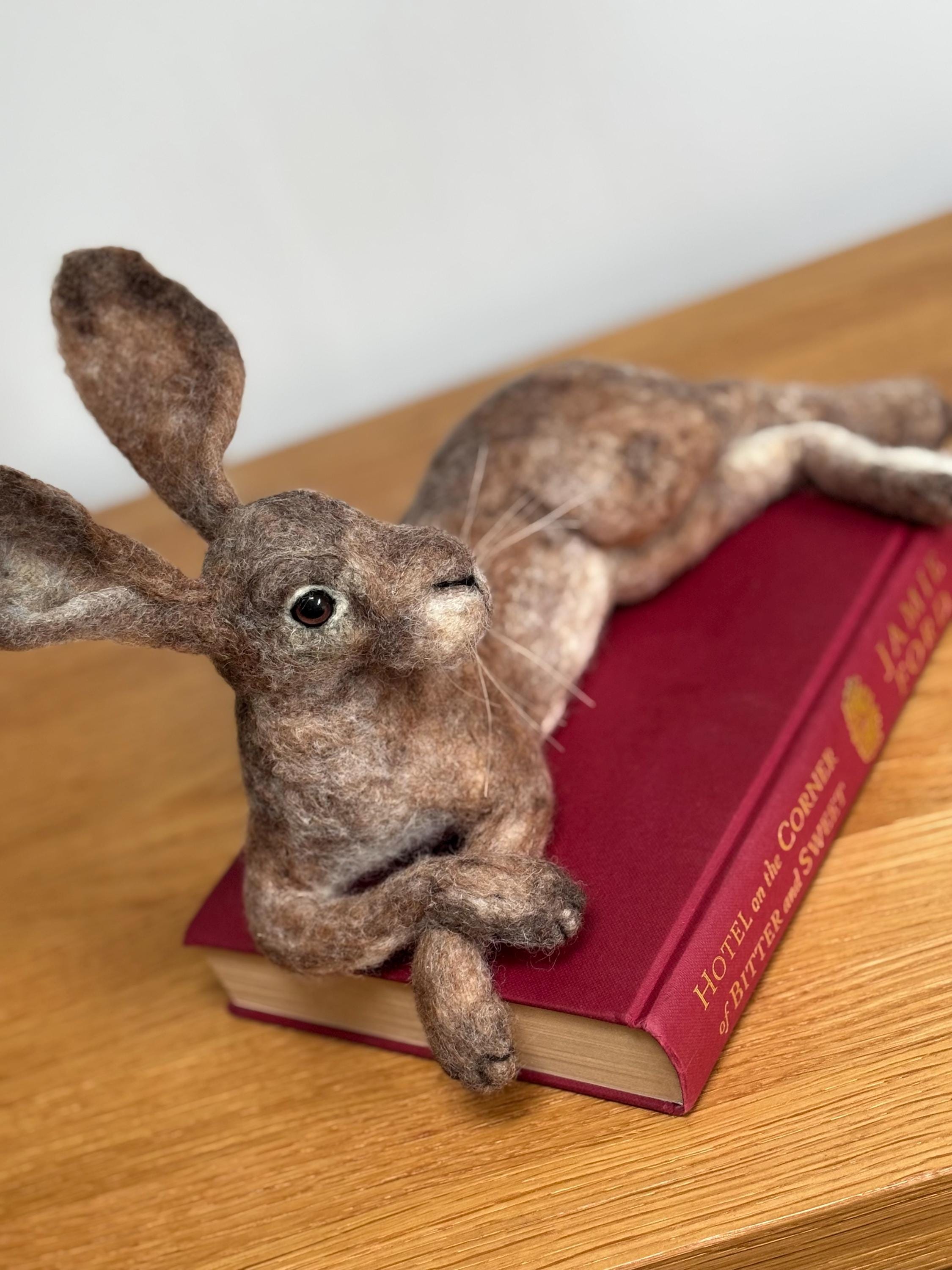 Realistic Needle Felted Hare Sculpture Handmade Wool Rabbit Lifelike ...