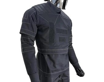 Disfraz de cosplay de Star Wars de Mandalorian / Traje de vuelo de 3 piezas de cazarrecompensas negro con chaleco / Traje inspirado en Din Djarin