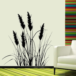 Grass Wall Art, Tall Grass Wall Decal, Reeds Wall Stickers, Grasses Wall Decor, Wheat Decals, Plant Silhouettes, Botanical Decor, Farmhouse