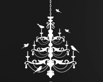 Chandelier Wall Art, Baroque Decal, Birds Decoration, Scroll, Swirl Decor, Wrought Iron Decal, Wall Art, Home Decor, Bedroom Wall Art