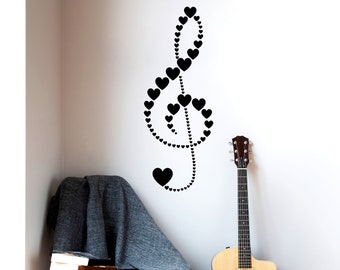 Arte de pared musical, regalos de clave de sol, obras de arte musical, calcomanía musical, signo de corazón de clave de sol, pegatinas musicales, calcomanía de pared de músico