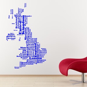 Vereinigtes Königreich Wort Karte Wandkunst, UK Städte Typografie Druck, Britische Karte Dekor, England Schottland Irland Wales Poster Aufkleber, Reisegeschenk