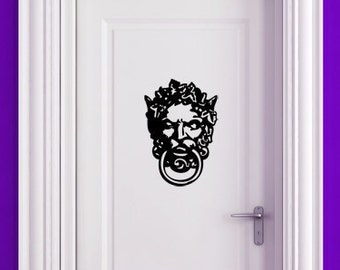 Door Knocker for Front Door, Gargoyle Wall Decal, Lion Head, Medieval Decor, Renaissance, Glass Window Sign, Vinyl Sticker, Home Wall Decor