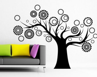 Tree Wall Art, Family Decor, Branches Artwork, Branch Decal Nursery Art, Tim Burton Decoration, Home Design, Birthday Party Gift, Polka Dot