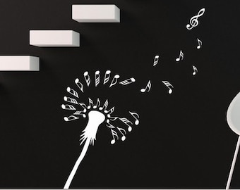 Dandelion Wall Art, Dandelion Wishes, Decals, Music with Notes, Musical Wall Decor, Musician Decoration, Home Vinyl Sticker