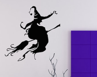 Witch Decor, Witch Decal, Witches Hat Art, Broom, Witch Hat, Halloween Decorations, Wicked Decor, Halloween Decal, Wall Art, Gothic Decor
