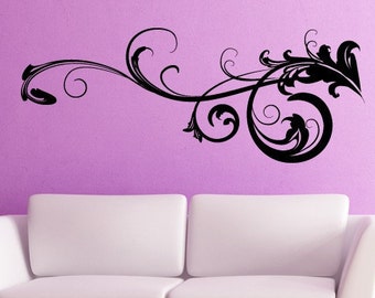 Branch Decor, Horizontal Wall Art, Decorative Design, Baroque, Flourish, Swirl Decal, Leaf Decorations, Home Decor, Abstract Artwork