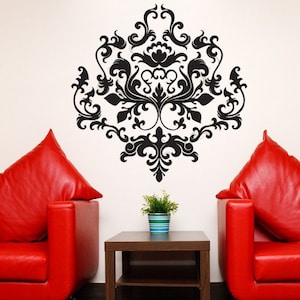 Damask Wall Decal, French Baroque Decor, Vintage Scroll Art, Ornamental Filigree Sticker, Victorian Wall Design, Fleur De Lis Accent