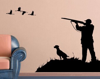 Hunting Decor, Hunting Gifts for Men, Hunter Wall Decal, Bird Hunting Art, Hunting Dog Vinyl Sticker, Duck, Pheasant, Home Decoration