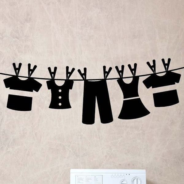 Clothesline Art, Laundry Room Decor, Clothespins Wall Decal, Laundromat Sign, Home Decorations, Laundry Room Wall Art, Laundry Decal