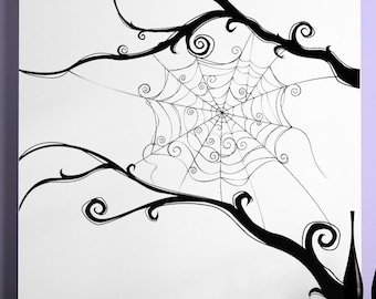 Spiderweb Background, Spider Web Decal, Tim Burton Artwork, Burtonesque Art, Branches, Branch Decor, Halloween Decorations, Holiday Decor