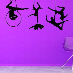 Trapeze Artist Wall Decal, Aerial Silhouette Wall Decor, Circus Performer Art, Lyra Hoop and Silks Acrobat Decor, Cirque du Soleil Style