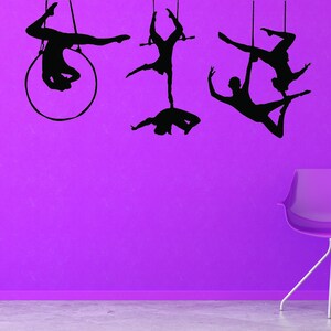 Trapeze Artist Wall Decal, Cirque du Soleil, Aerial Silhouette Wall Decor, Circus Decorations, Lyra, Silks and Pole Acrobat Wall Art
