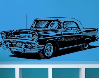 Décoration des années 1950, voitures classiques, sticker mural Chevrolet, oeuvre d'art Chevrolet, art mural voiture, vintage, autocollant en vinyle 57, 1957, maison, garage, décoration de bureau