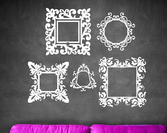 Picture Frames for Wall Collage, Picture Frame Set Decals, Home Decor, Gift Set of 5, Fancy Artwork, Baroque Design, Scroll Art, Swirl Frame