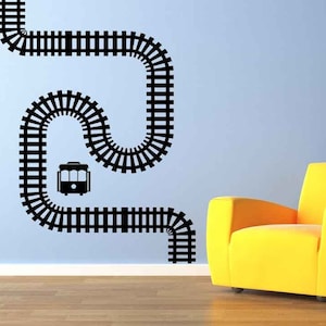 Train Decor, Tracks Wall Decal, Caboose Birthday Party Station Decoration, Locomotive Gift, Engine Design, Decorative Home Artwork, Travel image 1