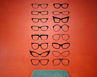 Optometry Office Decor, Eye Glasses Decal, Optometrist Gifts, Glass Frames Wall Artwork, Cat Eyes Art, Buddy Holly Frames, Home Decorations