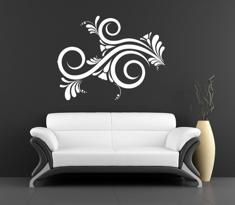 Swirls Wall Decal, Abstract Art, Flourish, Vintage Decor, Retro Decoration, Polka Dots, Wall Sticker, Home Art, Office Decor image 3