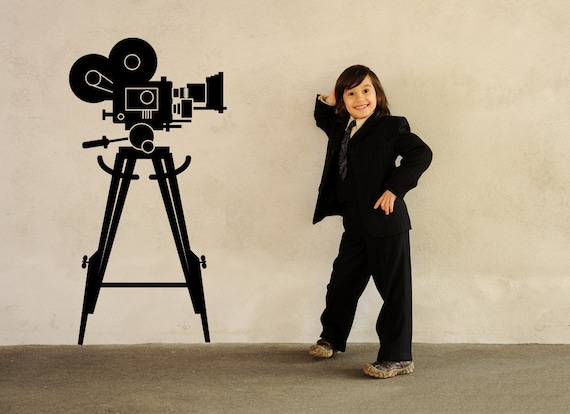 Vintage Film Camera Decal, Old Hollywood Wall Art, Movie Reel