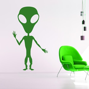 Alien Wall Decal, UFO Wall Art, Extraterrestrial Alien Decor, Sci-Fi Home Decor, Outer Space Themed Decorations, Alien Silhouette Decal