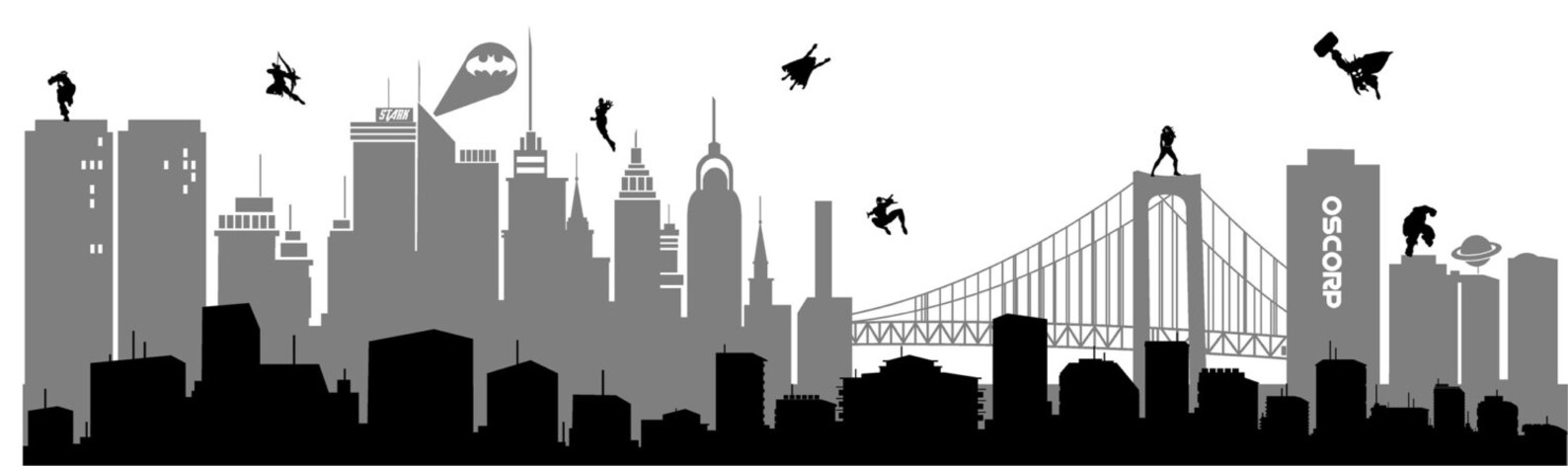 Superhero Wall Art Superhero Skyline Superhero Decal Super - Etsy