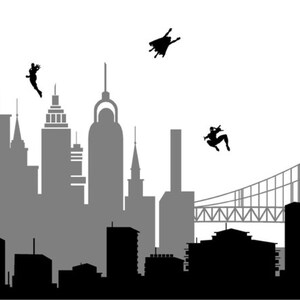 Superhero Wall Art, Superhero Skyline, Superhero Decal, Super Hero ...