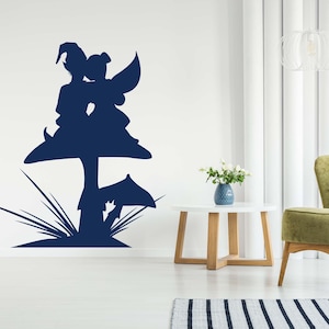Fairy and Gnome Decal, Enchanted Forest Nursery Decor, Mushroom Wall Art, Fantasy Couple, Love Art, New Age Decor, Fairy Garden, Fairy Wings
