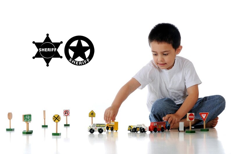 West Decal Vinyl Cowboy Badges PD Childrens Room Decor Sherrif Sheriff Wall Sticker Police Star Home Badge Lot of 2 Western