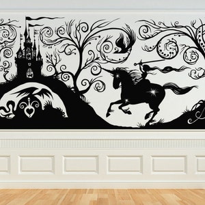 Princess Wall Decor, Castle Decal, Fairytale Nursery, Unicorn Decoration, Swirl Scroll Tree Design, Fantasy Home Gift