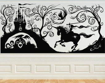 Princess Wall Decor, Castle Decal, Fairytale Nursery, Unicorn Decoration, Swirl Scroll Tree Design, Fantasy Home Gift