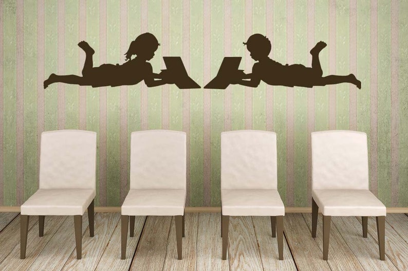 Reading Wall Art Library Decor Children's Silhouettes Etsy