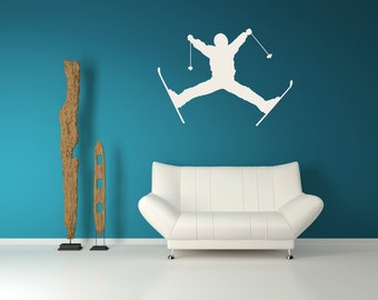 Ski Wall Art, Jumping Skier, Skiing Decor, Lodge Decoration, Home Decor, Cabin Wall Decal, Mountain Design, Party Gifts, Winter Sports Art