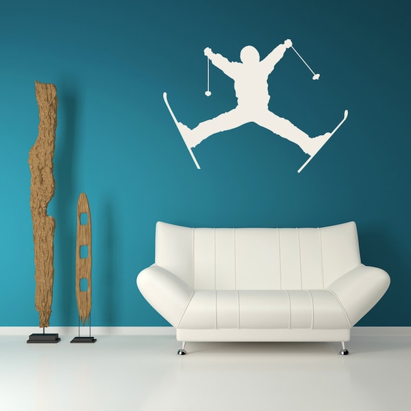 Ski Wall Art, Jumping Skier, Skiing Decor, Lodge Decoration, Home Decor, Cabin Wall Decal, Mountain Design, Party Gifts, Winter Sports Art