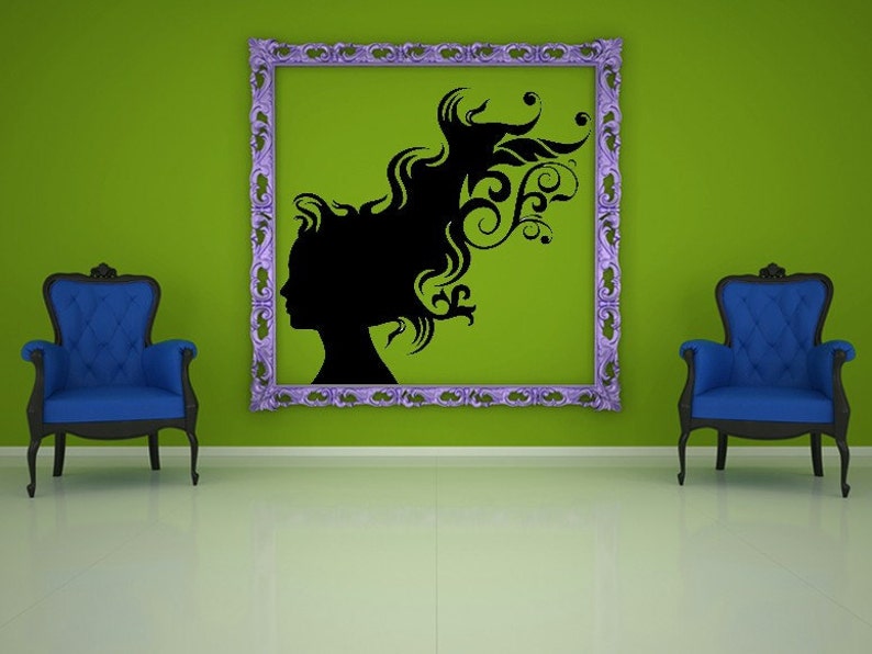 Wind Hair Wall Art Tween Room Decor Swirl Decals Windy Silhouette Designs Bedroom Decor Flowing Female Art Home Decor Girl Decor