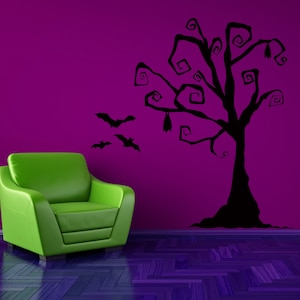 Tim Burton Decor, Tree Wall Decal, Tree Decal, Halloween Tree, Halloween Decorations, Wall Decal, Home Decor, Party Decor, Bat Decal, Art