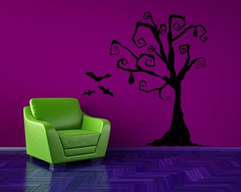 Tim Burton Decor, Tree Wall Decal, Tree Decal, Halloween Tree, Halloween Decorations, Wall Decal, Home Decor, Party Decor, Bat Decal, Art