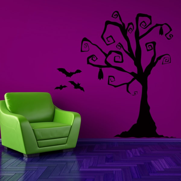 Tim Burton Decor, Tree Wall Decal, Tree Decal, Halloween Tree, Halloween Decorations, Wall Decal, Home Decor, Party Decor, Bat Decal, Art