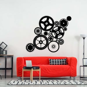 Gear Wall Decal, Cogwheels Wall Art, Steampunk Room Decor, Mechanical Gears Sticker, Industrial Gears and Wheels, Mechanical Cogs Gothic Art